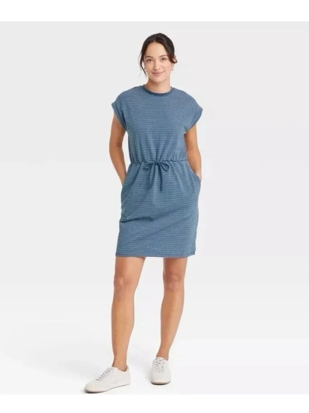 Women's Sleeveless Extended Shoulder A-Line Dress - A New Day™ Blue Striped